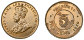 Mauritius, British Mauritius, George V, 5 Cents, 1920 (KM. 14). Lacquered, extremely fine	 £50-£60