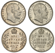 India, British India, Edward VII, Rupees (2), 1905c, Calcutta, 1907b, Bombay (Prid. 191, 193; KM. 508) [2]. Both...