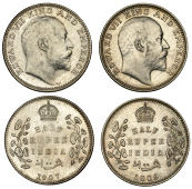 India, British India, Edward VII, Half-Rupees (2), 1907b, Bombay, 1909c, Calcutta (Prid. 313, 316; KM. 507) [2]....