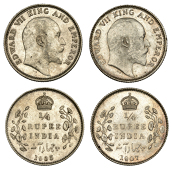 India, British India, Edward VII, Quarter-Rupees (2), 1905c, 1907c, Calcutta (Prid. 434, 436; KM. 506) [2]. Both...