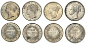 India, British India, EIC, Victoria, Rupees (4), type I (2), 1840b, 1840m, type II (2), 1840c, 1840m (Prid. 50, 51,...