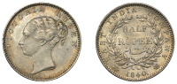 India, British India, Victoria, Half-Rupee, 1840b, Bombay (Prid. 76; S & W 2.37; KM. 455.1). Attractively toned with...