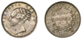 India, British India, Victoria, Half-Rupee, 1840c, broken q in queen, Calcutta (Prid. 77; S & W 2.35; KM. 455.4)....