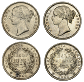India, British India, Victoria, Half-Rupees (2), 1840, Calcutta or Bombay (Prid. 80; S & W 3.46; KM. 456.1) [2]....