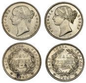 India, British India, Victoria, Half-Rupees (2), 1840, Calcutta or Bombay (Prid. 80; S & W 3.46; KM. 456.1) [2]....
