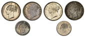 India, British India, Victoria, Quarter-Rupees (2), all 1840c, type I (2), type II (2), 2 Annas (2), both 1841c,...