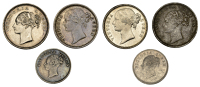 India, British India, Victoria, Quarter-Rupees (2), all 1840c, type I (2), type II (2), 2 Annas (2), both 1841c,...