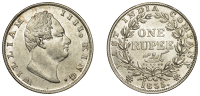 India, British India, William IV, Rupee, 1835c, type C/I, Calcutta (Prid. 34; S & W 1.39; KM 450.3). Lustrous,...