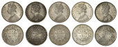 India, British India, Victoria, Rupees (5), 1862m, type B/II, 1875b, 1879c, 1890, type A/II, 1893b (Prid. 55, 112,...