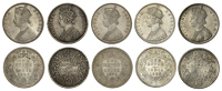 India, British India, Victoria, Rupees (5), 1862m, type B/II, 1875b, 1879c, 1890, type A/II, 1893b (Prid. 55, 112,...