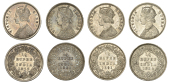 India, British India, Victoria, Quarter-Rupees (4), 1862c, 1875b, 1891b, 1901c (Prid. 376, 396, 404, 406; KM. 470,...