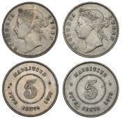 Mauritius, British Mauritius, Victoria, 5 Cents (2), both 1878 (KM. 9) [2]. Very fine; the scarcest date in the...