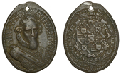 Netherlands, Prince Maurice of Orange, as Knight of the Order of Garter, undated (c. 1615), a later cast bronze...