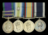 The fine South Atlantic campaign group of four awarded to Sergeant J. D. Hill, Royal Marines, who served in the...