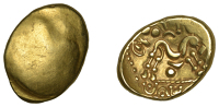 Continental Iron Age, Gallo-Belgic, gold Stater, c. 70-50 BC, series E [Ambiani], Gallic War uniface type, blank,...