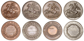 Mauritius, School Prize Medals (4), by J. Moore, rev. St. George and the Dragon on all; Higher Edication of Girls...