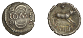 British Iron Age, ATREBATES and REGNI, Verica, silver Unit, comf between two crescents, rev. boar right, star above,...