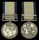 The Naval General Service 1793-1840 medal awarded to Commander James Eaton, Royal Navy, who as Signal Midshipman of...