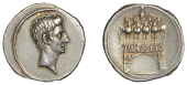 Octavian, Denarius, uncertain Italian mint, c. 29-7, bare head right, rev. imp caesar in triumphal arch surmounted...