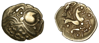 Continental Iron Age, NORTHERN GAUL, Aulerci Eburovices, gold Hemistater, 1st century BC, diademed head left with...