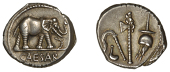Julius Caesar, Denarius, military mint travelling with Caesar, 49-8, elephant walking right, trampling on dragon...