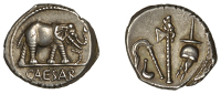Julius Caesar, Denarius, military mint travelling with Caesar, 49-8, elephant walking right, trampling on dragon...