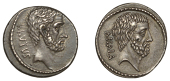Q. Servilius Caepio (M. Junius) Brutus, Denarius, 54, head of L. Junius Brutus right, brvtvs behind, rev. head of C....