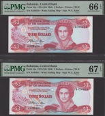 Central Bank of the Bahamas, $3 (4), 1974 (1984), serial numbers A036458-61, Allen signature, in PMG holders 66 EPQ,...