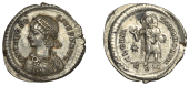 Theodosius II (402-450), Theodosius II, Miliarense, Constantinople, pearl-diademed, draped and cuirassed bust left,...
