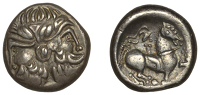Continental Iron Age, DACIA, silver Tetradrachm, c. 150 BC, Doppelkopf type, Janiform head of zeus with stylised...