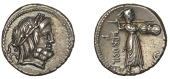 L. Procilius, Denarius, c. 80, laureate head of Jupiter right, s c behind, rev. Juno Sospita standing right, holding...
