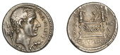 C. Coelius Caldus, Denarius, c. 51, head right, standard in form of boar before, standard inscribed his behind, c...