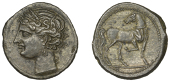 ZEUGITANA, Carthage, Trihemishekel, 221-202, head of Tanit left, rev. horse standing right, head reverted, 9.69g/12h...