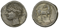 ZEUGITANA, Carthage, Trihemishekel, 221-202, head of Tanit left, rev. horse standing right, head reverted, 9.69g/12h...