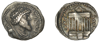 KINGS OF NUMIDIA, Juba I (60-46), Denarius, Utica, draped, diademed and bearded bust right, with sceptre over...