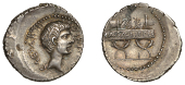 Octavian, Denarius, military mint moving with Octavian in Italy, 42, bearded bust right, caesar iii vir r [p c]...