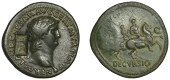 Nero (54-68), Nero, Sestertius, Lugdunum, 66, Countermarked under Vitellius in 68, laureate bust right, small globe...