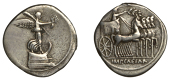 Octavian, Denarius, uncertain mint, possibly Brundisium or Rome, 29-7, Victory standing right on prow, holding...