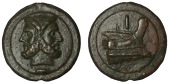 Anonymous, AE Aes Grave As, c. 225-17, laureate and bearded head of Janus, i below, rev. prow right, i above,...