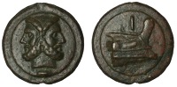 Anonymous, AE Aes Grave As, c. 225-17, laureate and bearded head of Janus, i below, rev. prow right, i above,...