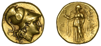 KINGDOM OF MACEDONIA, Alexander the Great, Stater, Callatis [Thrace], posthumous issue, 250-225, helmeted head of...