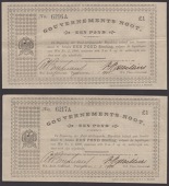 Gouvernements Noots, £1 (2), Pietersburg, 1 March 1901, consecutive serial numbers 6216A-17A, without watermarks,...