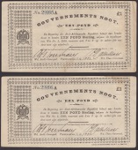 Gouvernements Noots, £1 (2), Pietersburg, 1 April 1901, consecutive serial numbers 22095A-96A, no watermarks...