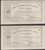 Gouvernements Noots, £1 (2), Pietersburg, 1 April 1901, consecutive serial numbers 57292A-93A in blue ink, without...