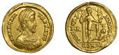 Arcadius (383-408), Arcadius, Solidus, Ravenna, 402-6, pearl-diademed, draped and cuirassed bust right, d n arcadivs...