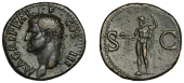 Agrippa (d. 12 BC), Agrippa, As, restitution issue under Gaius, 37-41, head of Agrippa left, wearing rostral crown,...