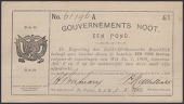 Gouvernements Noots, £1, Te Velde, 1 May 1902, serial number 61196A, NBZAR and vertical lines watermark, lined...