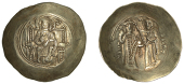 Manuel I, Aspron Trachy, Constantinople, 1143-80, nimbate Christ enthroned facing, raising hand in benediction, rev....