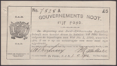 Gouvernements Noots, £5, Te Velde, 1 May 1902, serial number 7828A, vertical lines watermark, lined paper with...