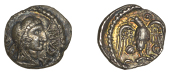 British Iron Age, ATREBATES and REGNI, Caratacus (AD 40-51), silver Unit, head of Hercules right wearing lion-skin,...